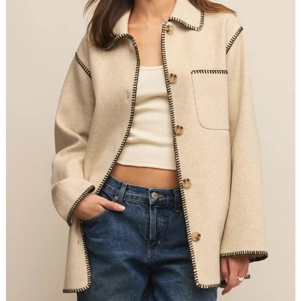 Z Supply Tan Jacket with Black Stitching